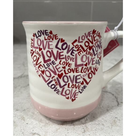 MINI LOVE into LARGE HEART Coffee Mug Valentine’s Love Gift Tag Stoneware NEW - Picture 1 of 6